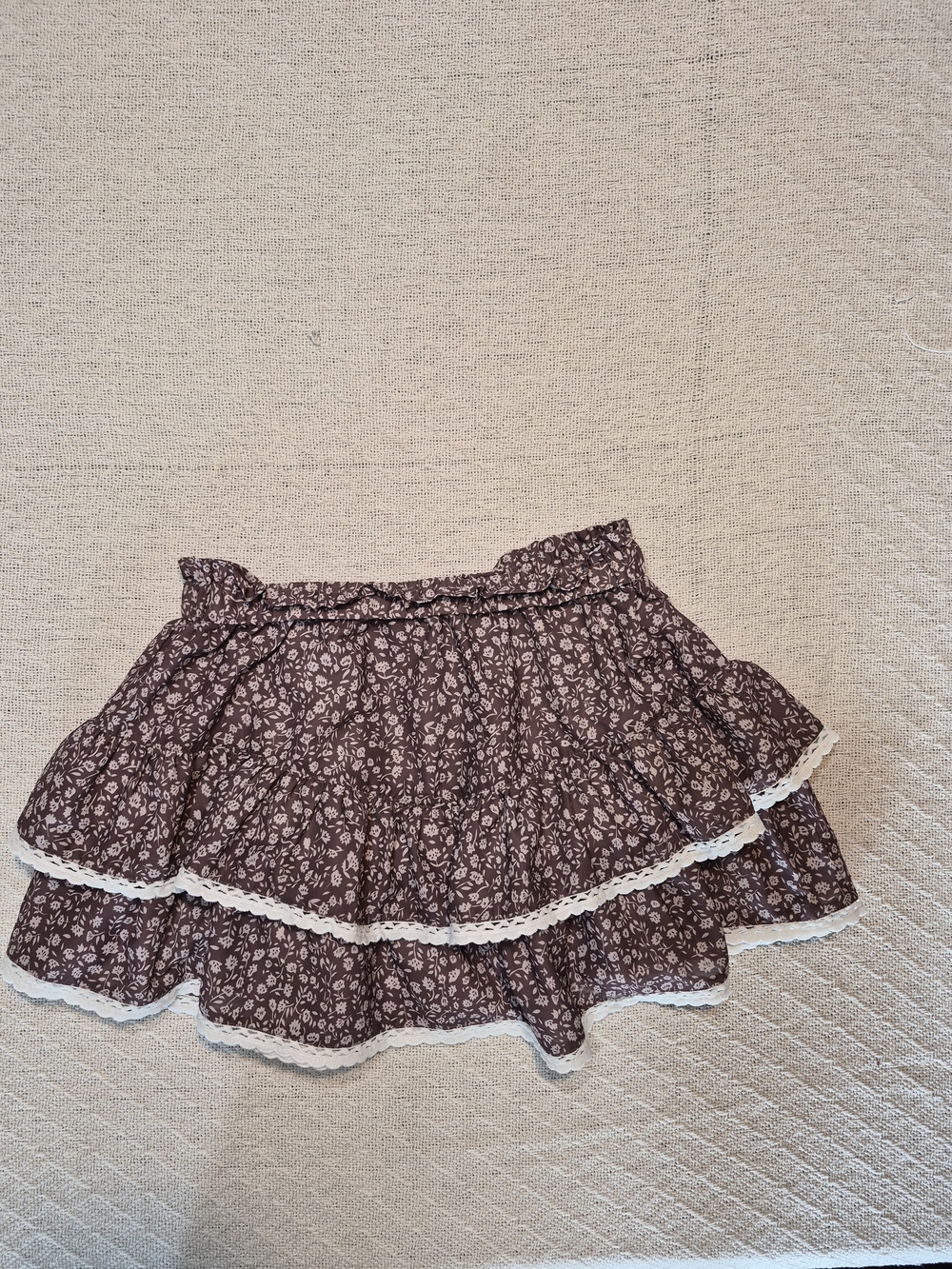 Women’s Brown Floral Tiered Skirt with Lace Trim